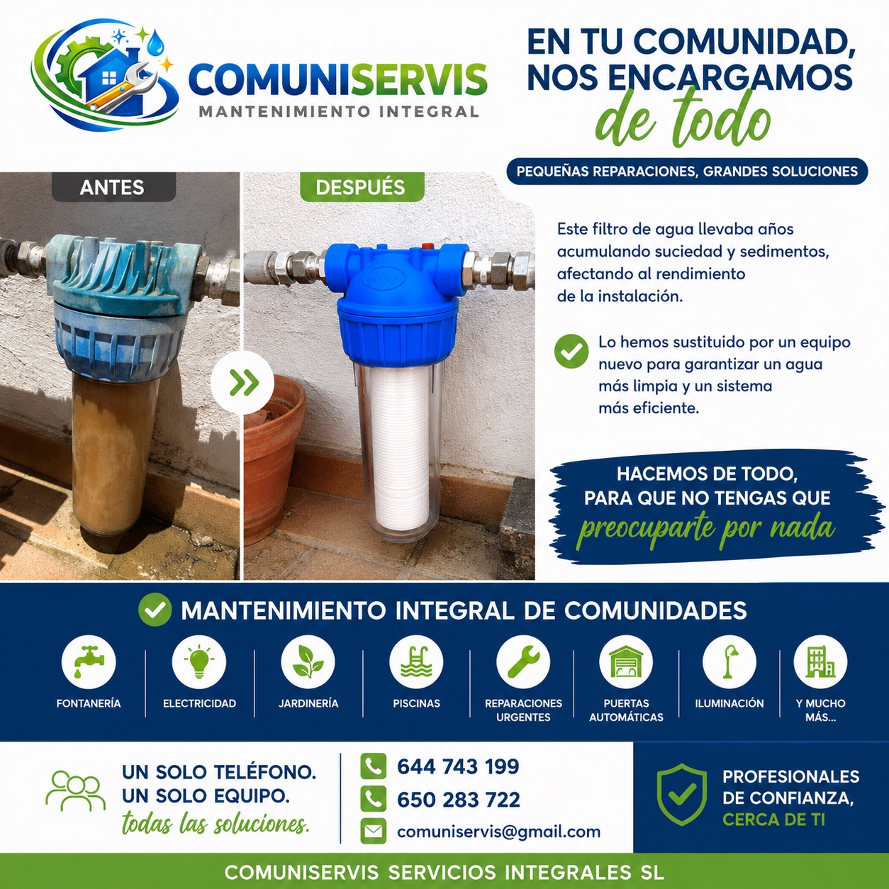 Sustitución de filtro de agua en una comunidad